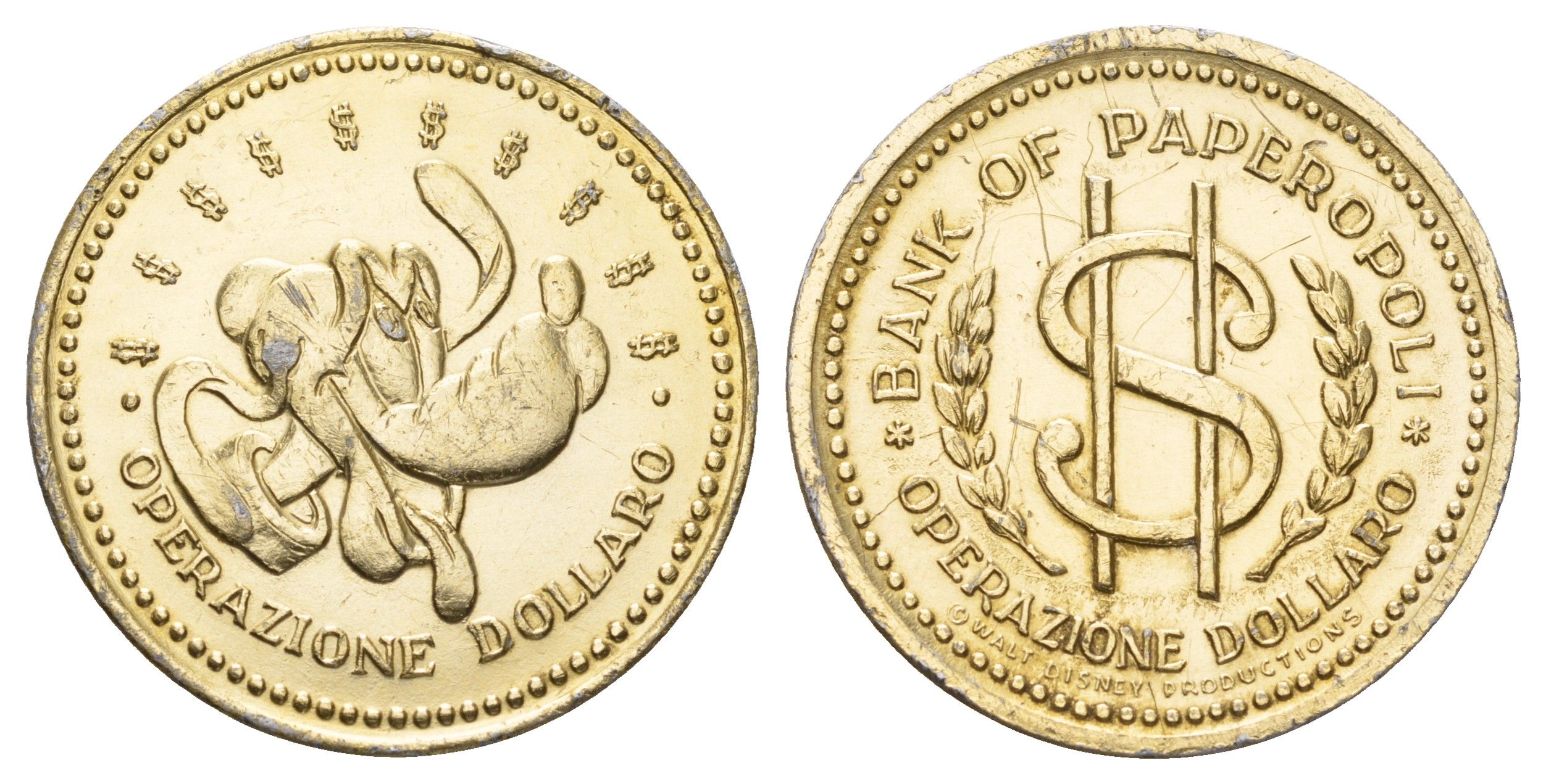 Италия детский игровой жетон - 1 доллар Плуто, диаметр 32 мм, вес 3,3 гр пластик 4667-1031