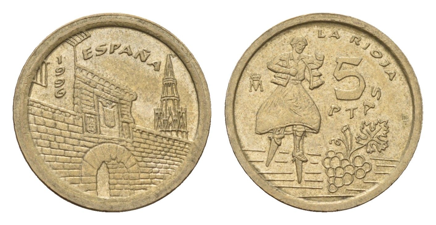 Испания 5 песет 1996 Хуан Карлос I (1975-2014), Риоха (La Rioja) KM 960 алюминиевая бронза 116-556