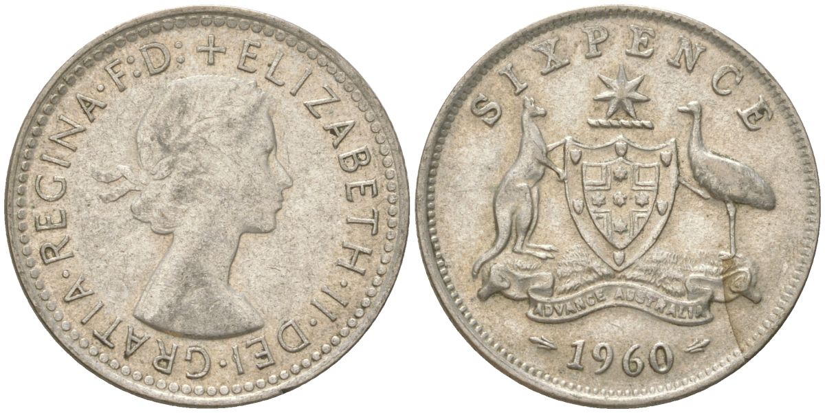 Австралия 6 пенсов 1960 Елизавета II (1952-2022) KM 58 серебро 4623-262