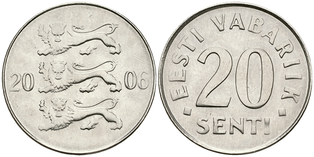 ЭСТОНИЯ 20 ЦЕНТОВ 2006 KM 23a сталь плакированная никелем 540-252