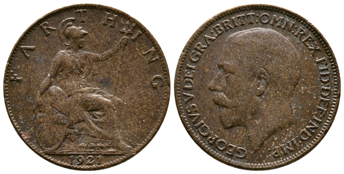 Великобритания 1 фартинг 1921 Георг V (1910-1936) KM 808.2 Spink 4060 бронза 4384-1254