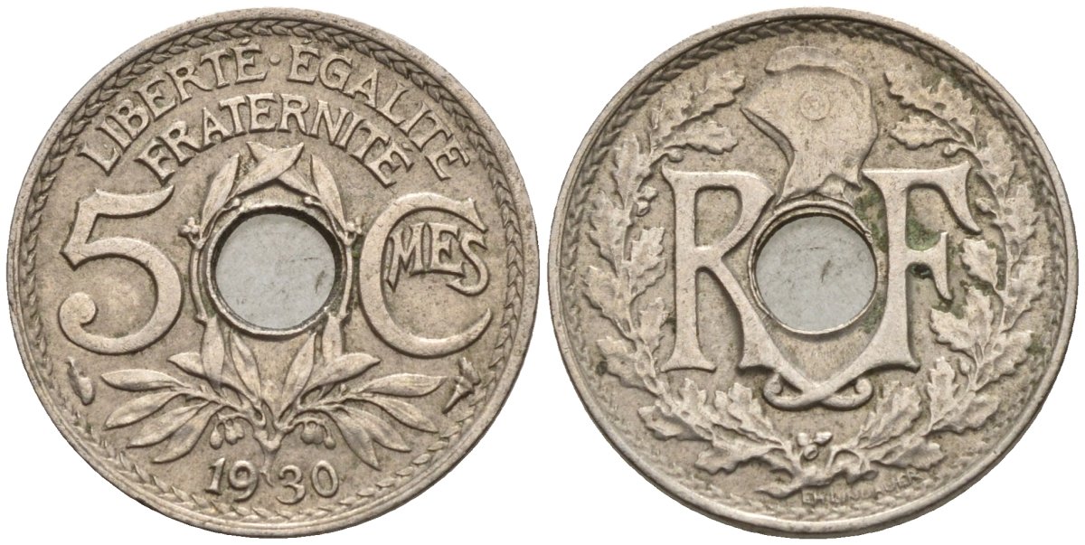 Франция 5 сантимов 1930 KM 875 медно-никель 4596-613