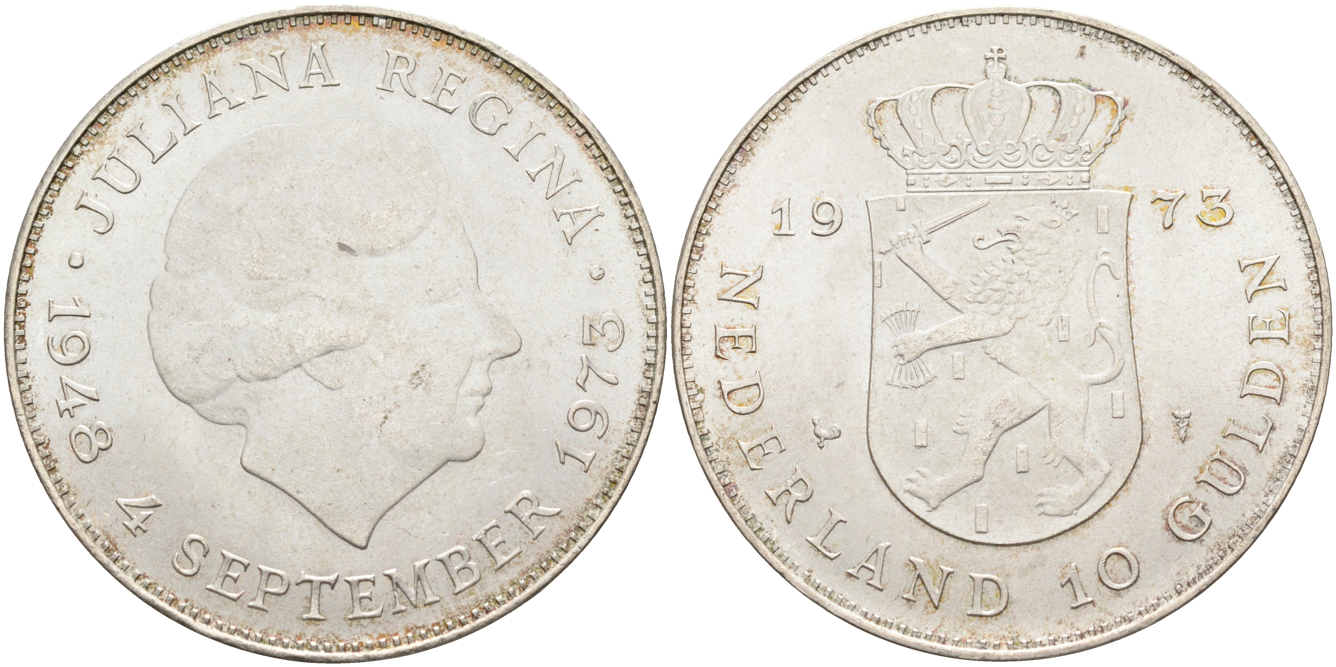 Нидерланды 10 гульденов 1973 25 лет правления королевы Юлианы KM 196 серебро 4368-715