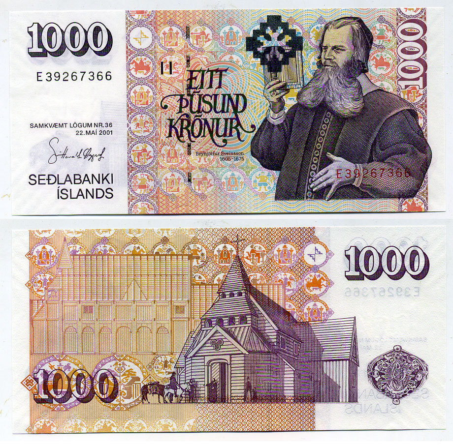 Исландия 1000 крон 2001 Бриньольфур Свейнссон Pick 59 (5) бумага UNC (пресс) 00-00