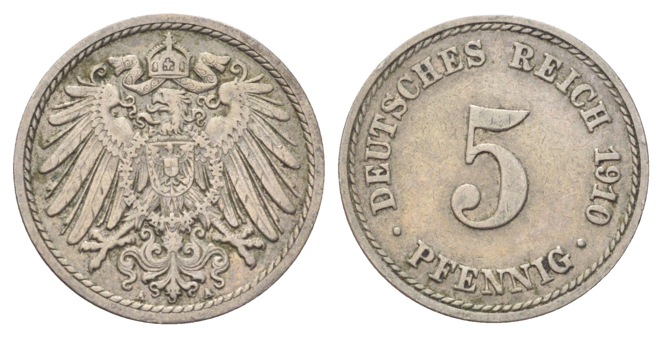 Германия 5 пфеннигов 1910 A KM 11, J. 12 медно-никель 4701-1043