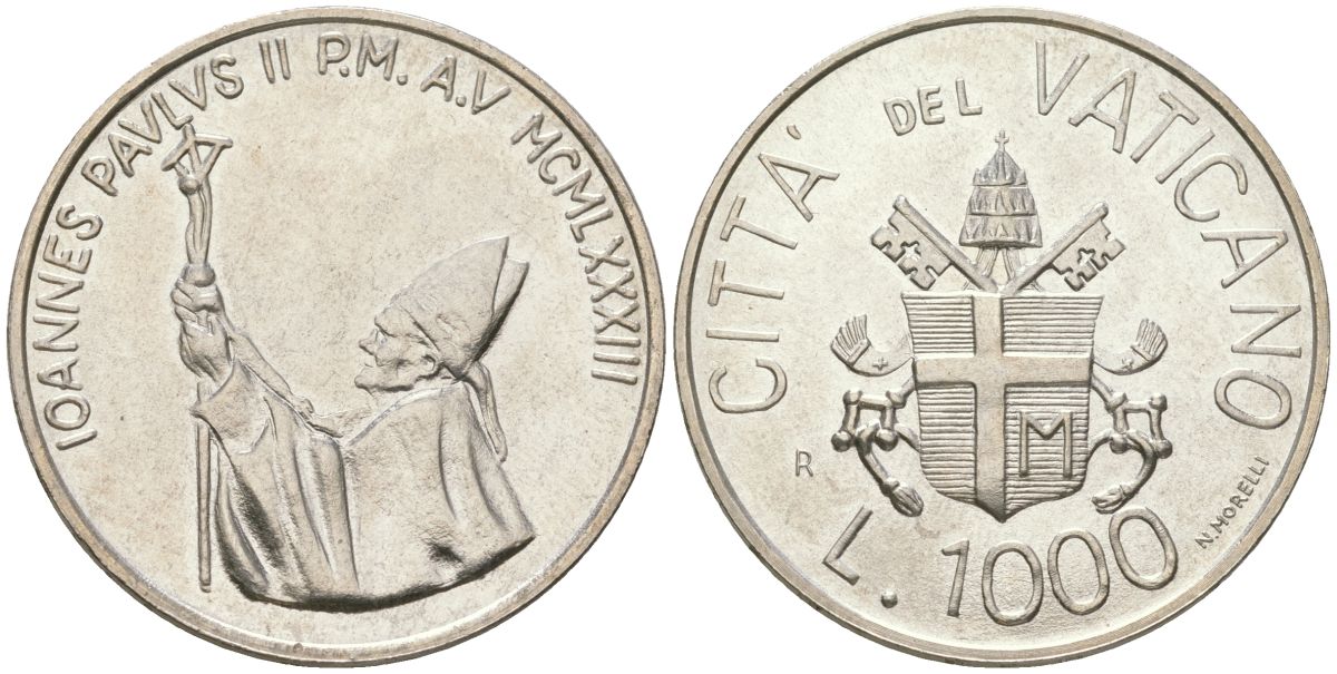 Ватикан 1000 лир 1983 Иоанн Павел II (1978-2005) KM 176 серебро UNC 32-1045