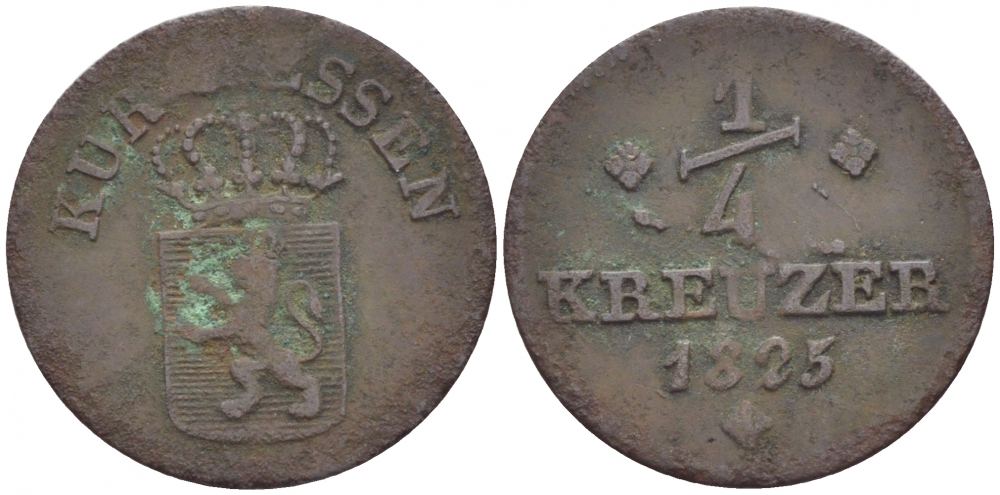 Гессен 1/4 крейцера 1825 KM 580, Jaeger 25, AKS 38 медь 112-837