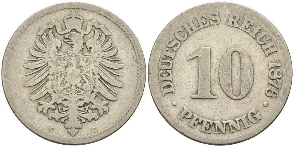 ГЕРМАНИЯ 10 ПФЕННИГОВ 1876 C, СТАРОГЕРБОВКА KM 4, J. 4 медно-никель 4401-313