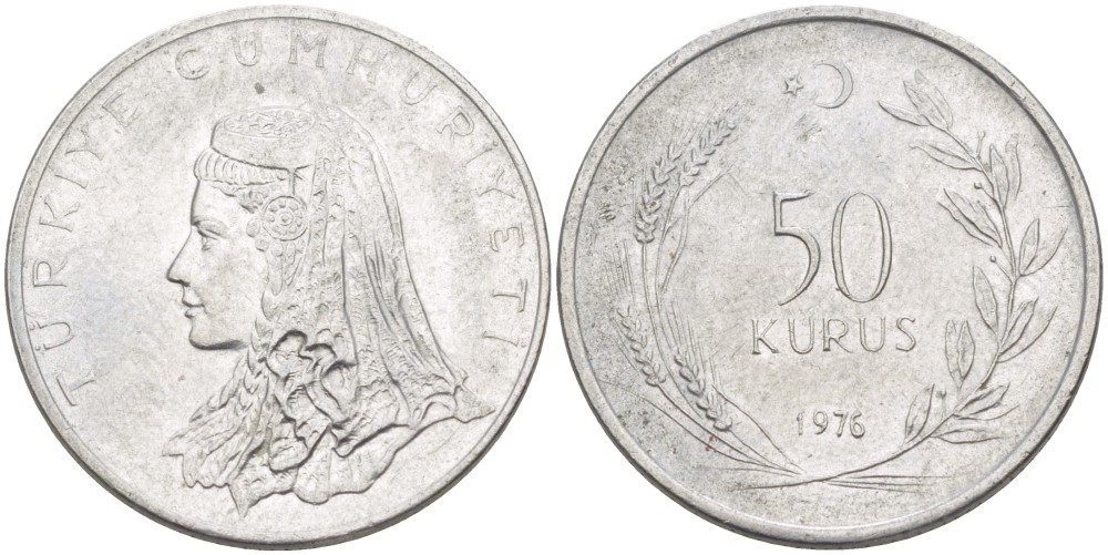 Турция 50 курушей 1976 Анатолийская невеста KM 899 нержавеющая сталь 3334-646