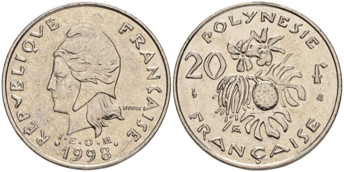 Французская Полинезия 20 франков 1998 KM 9 никель UNC 189-524