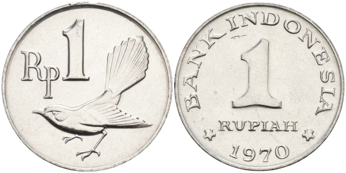 Индонезия 1 рупия 1970 птичка мухоловка KM 20 алюминий UNC 4153-545