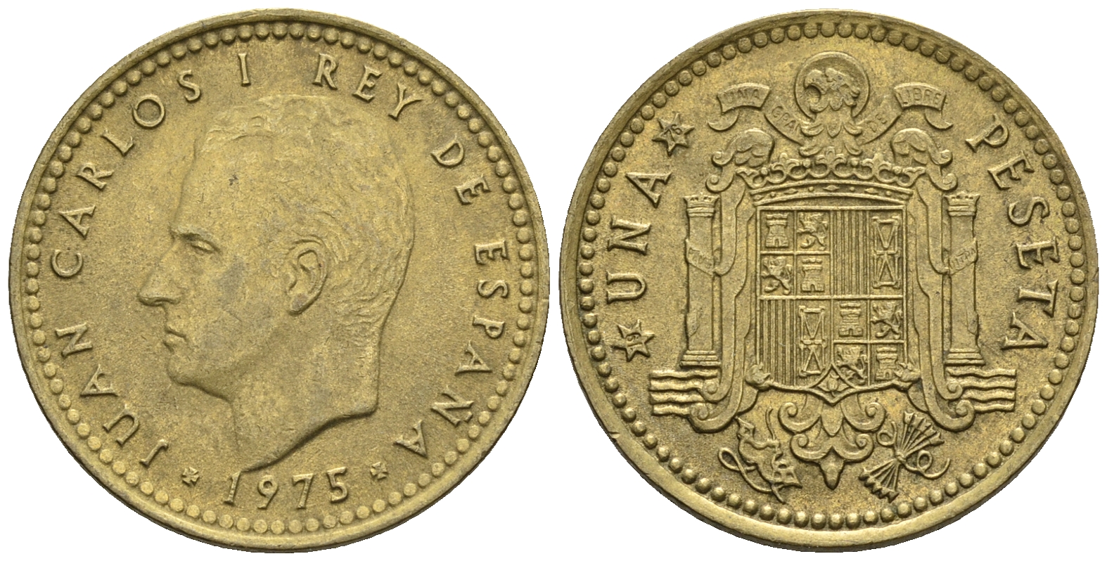 Испания 1 песета 1975 (76) Хуан Карлос I (1975-2001) KM 806 алюминиевая бронза 85-712