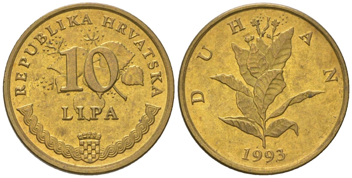 Хорватия 10 лип 1993 нечетный год KM 6 сталь плакированная латунью  aUNC  4124-1019