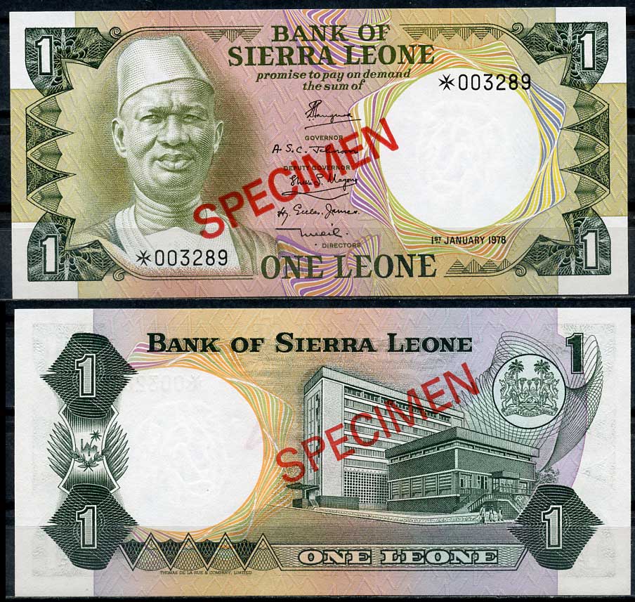 Сьерра-Леоне 50 центов, 1, 2, и 5 емалангени 1978 образец, Specimen, № 003289 Pick 4 s, 5 s, 6 s, 7 s  бумага  UNC (пресс) 451-41-2