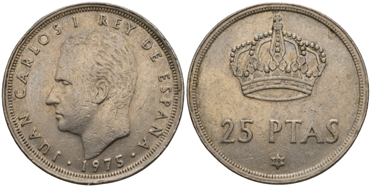 Испания 25 песет 1975 (79) Хуан Карлос I (1975-2014) KM 808 медно-никель 106-723