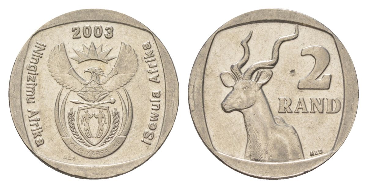ЮАР 2 ранда 2003 KM 335 медь плакированная никелем UNC 4626-1246