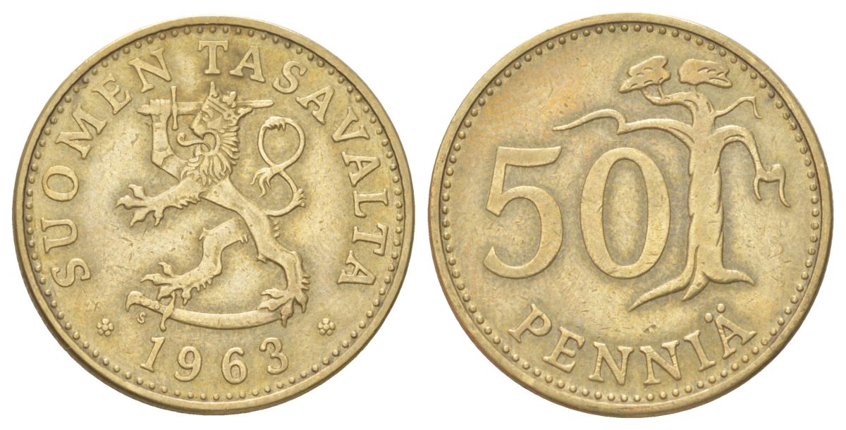 Финляндия 50 пенни 1963 KM 48 алюминиевая бронза 4628-1045