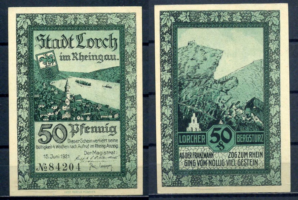 Лорх на Рейне (Пруссия, Гессен-Нассау) 50 пфеннигов 1921 DeNG 1/2 815.3 бумага aUNC 7556-7-2-1