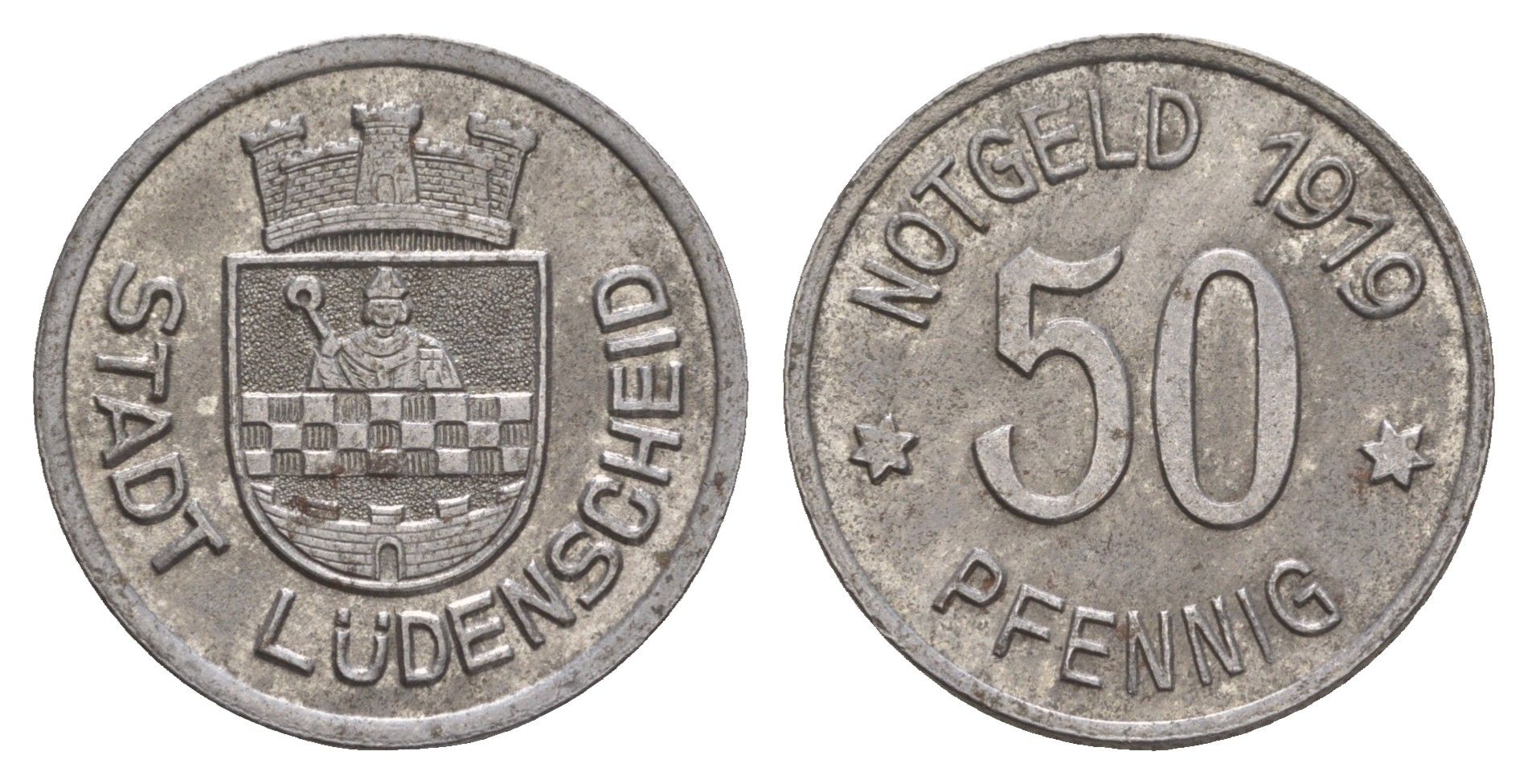 Люденшайд 50 пфеннигов 1919 Funck 309.5, Men18 19762.3 железо 5010-812