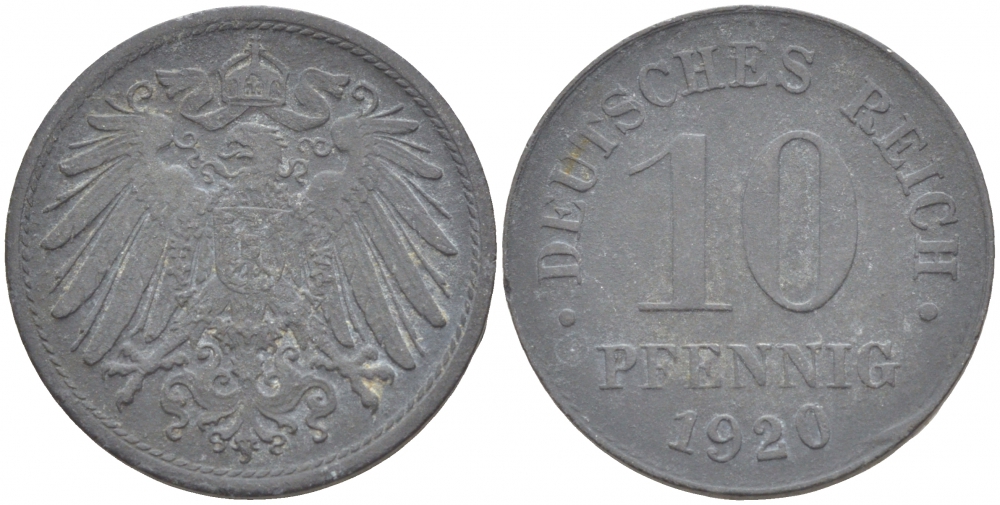 ГЕРМАНИЯ 10 ПФЕННИГОВ 1920 KM 26, J. 299 цинк 4539-1026