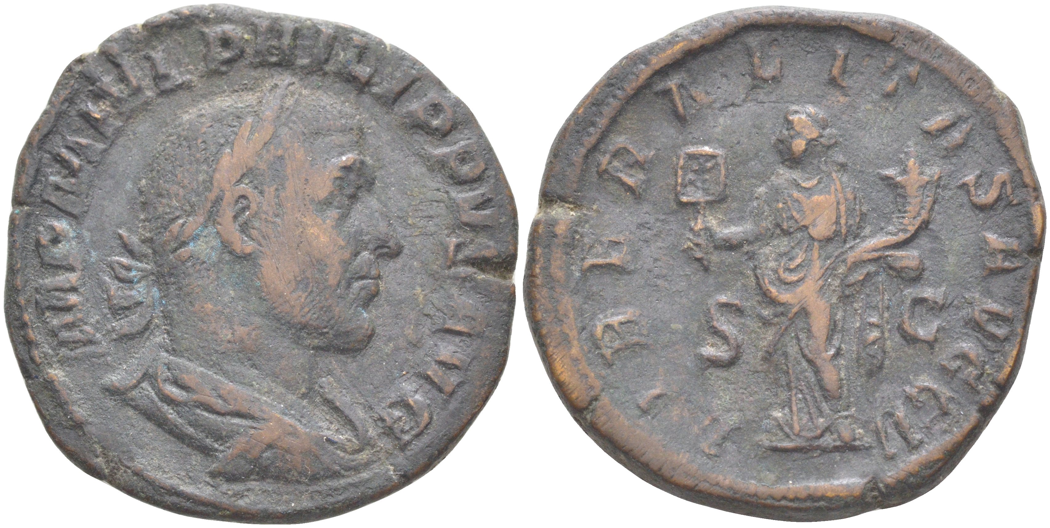 Римская Империя сестерций 244 - 249 Филипп I Араб, бюст императора, IMP M IVL PHILIPPVS AVG / Либералитата, персонификация Щедрости, LIBERALITAS AVGG II S C, Рим (из немецкой коллекции 1-й половины XX века) RIC 180a бронза 1073-23-52
