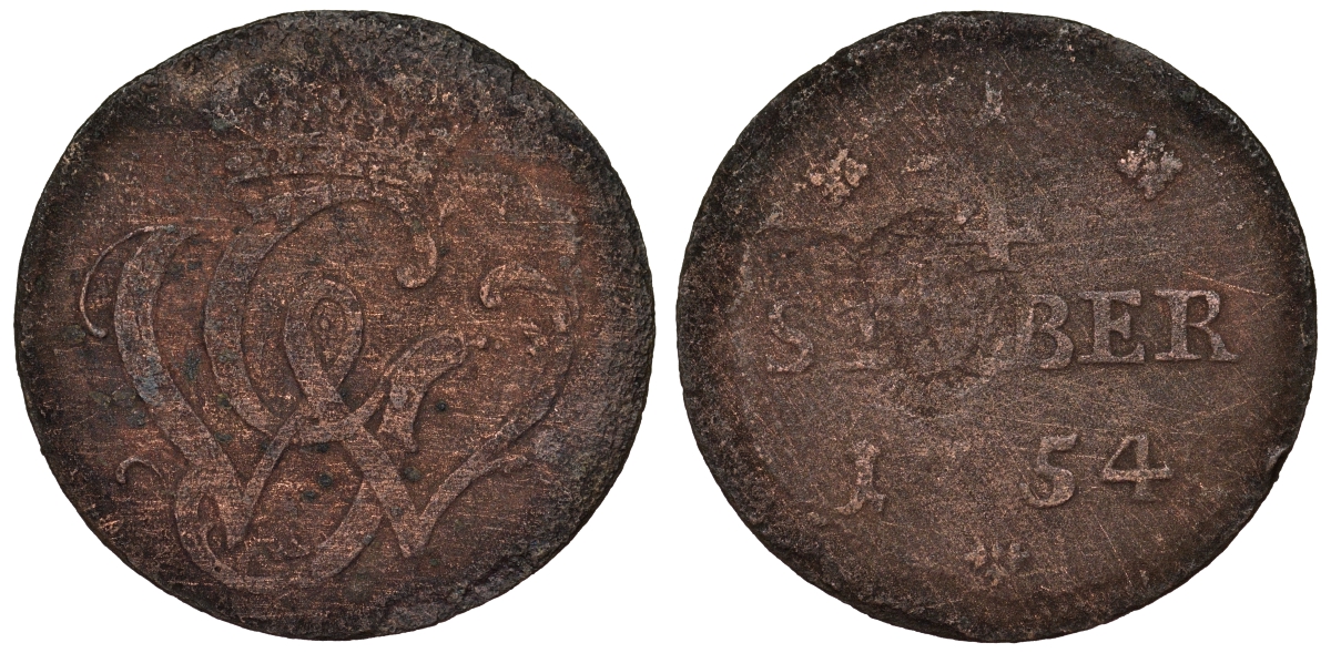 ГЕРМАНИЯ 1/4 ШТЮБЕРА 1754 WIED-RUNKEL медь 71-1141