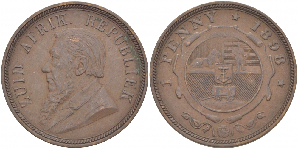 Южно-Африканская Республика, Трансвааль 1 пенни 1898 Пауль Крюгер KM 2 медь 180-916