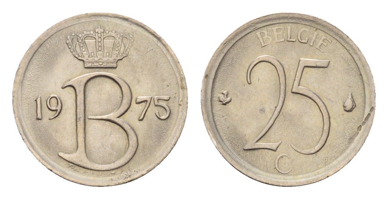 Бельгия 25 сантимов 1975 Belgie, Бодуэн I (1951-1993) KM 154 медно-никель 4617-766