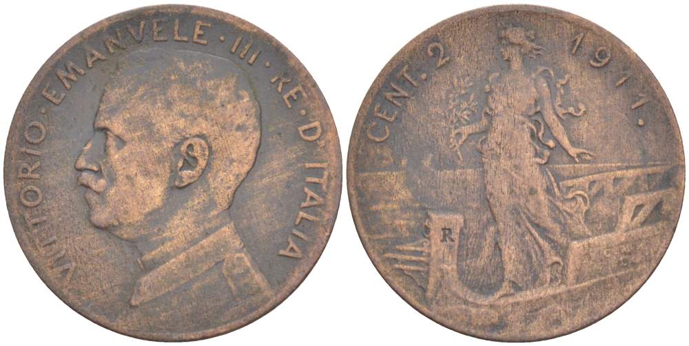 ИТАЛИЯ 2 ЧЕНТЕЗИМО 1911 R, МОНДВОР РИМ, ВИКТОР ЭММАНУИЛ III (1900-1946) KM 41 медь 4182-1242