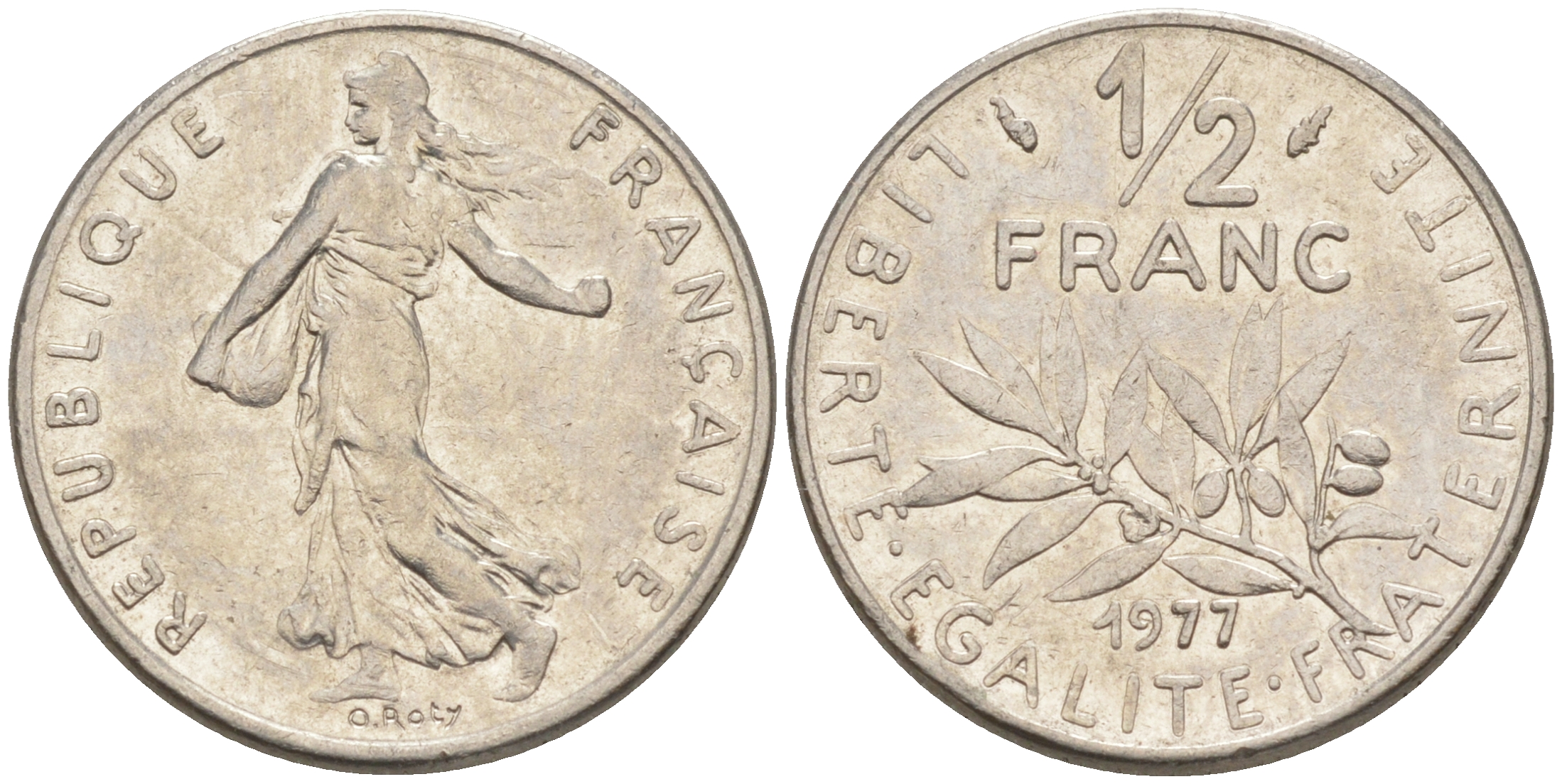 Франция 1/2 франка 1977 сеятель KM 931.1, LE FRANC 198.16 никель 55-1134