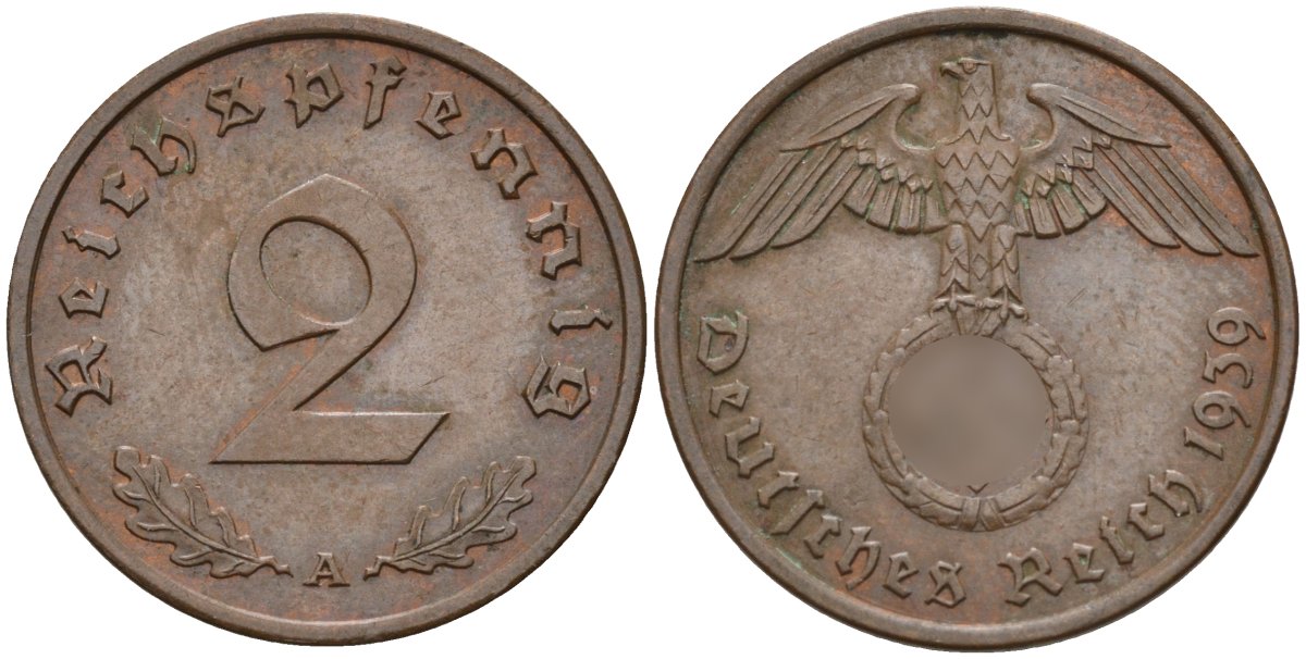 Германия 2 рейхспфеннига 1939 A KM 90, J. 362 бронза 4151-136