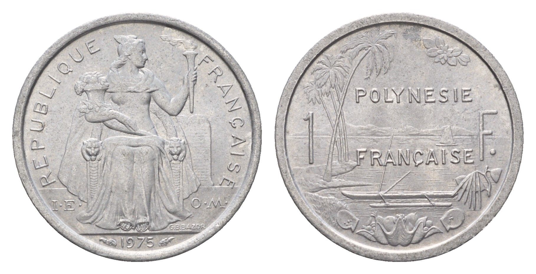 Французская Полинезия 1 франк 1975 KM 11 алюминий UNC 179-844