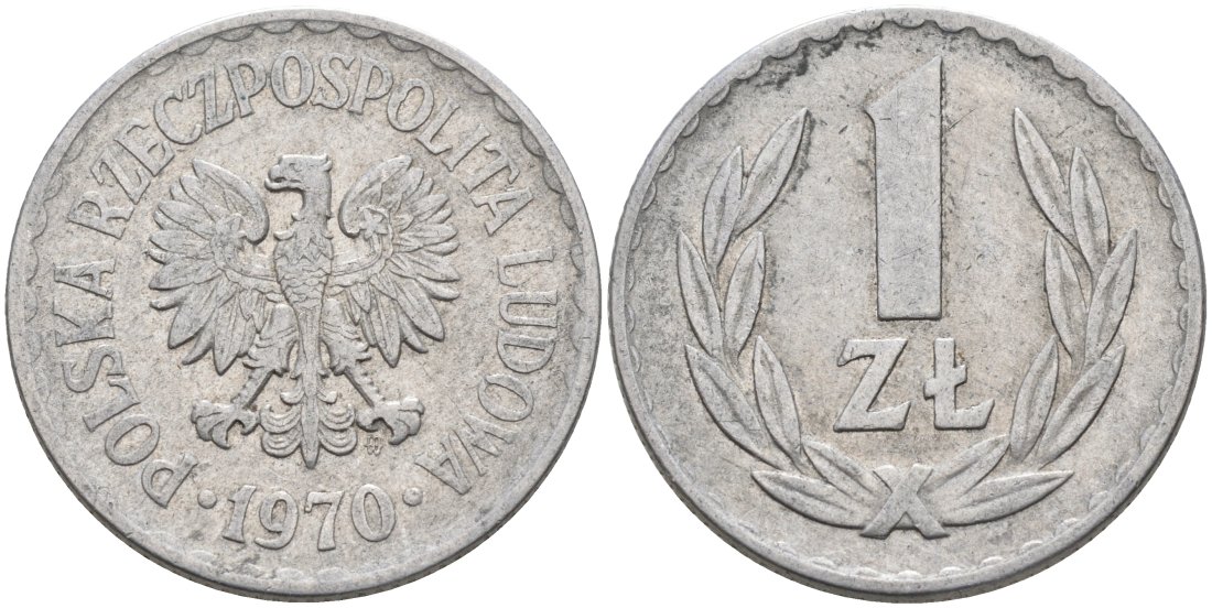 Польша 1 злотый 1970 MW KM 49.1, Parchimowicz 213g алюминий 117-1034