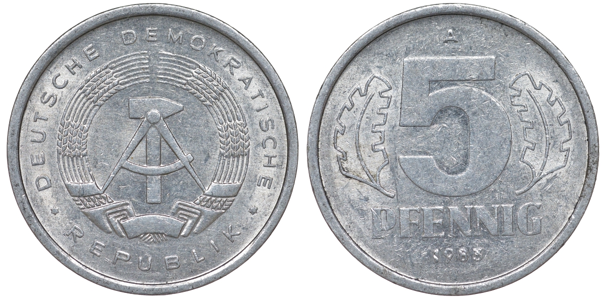ГДР 5 ПФЕННИГОВ 1983 A КМ 9.2 алюминий 62-514