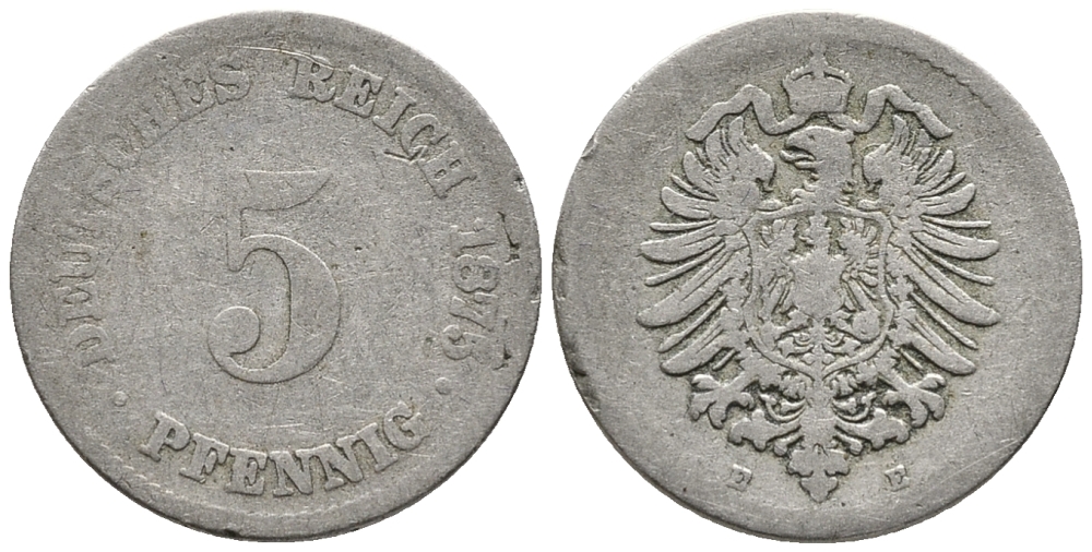 ГЕРМАНИЯ 5 ПФЕННИГОВ 1875 E, СТАРОГЕРБОВКА KM 3, J. 3 медно-никель 39-333