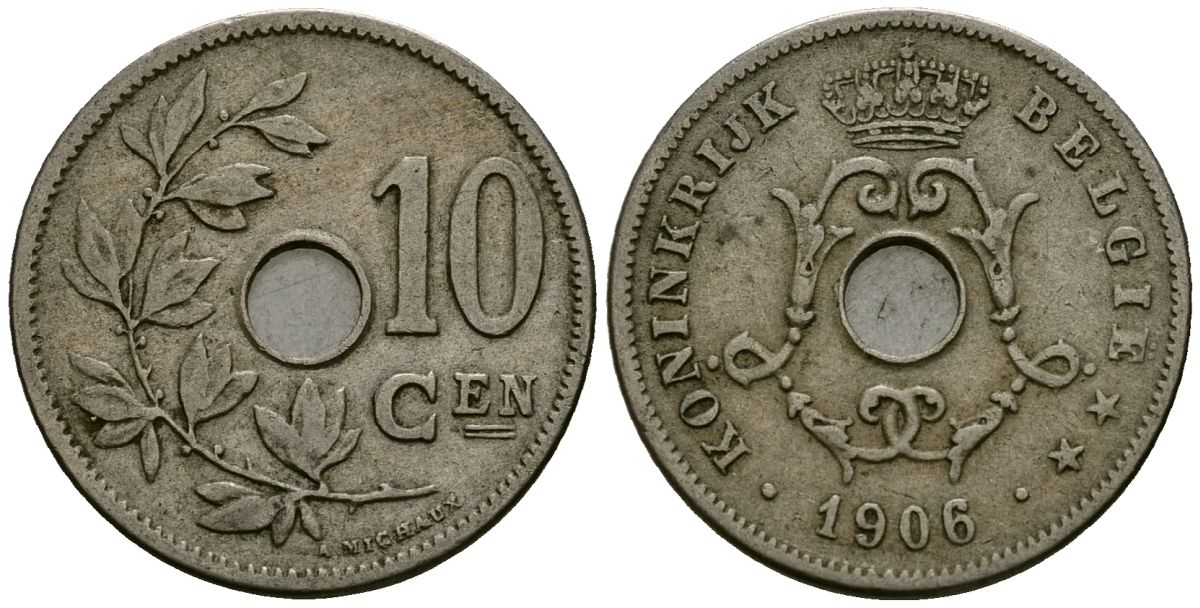 Бельгия 10 сантимов 1906 Belgie KM 53 медно-никель 4172-1237