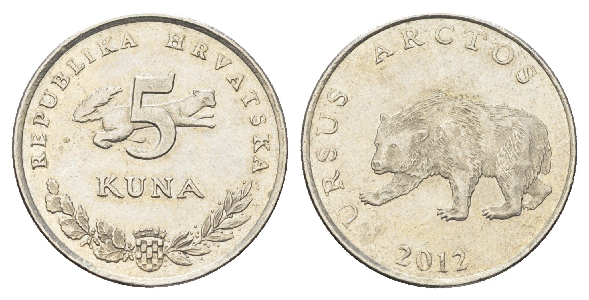 Хорватия 5 кун 2012 бурый медведь, четный год KM 23 медь цинк никель    4660-427