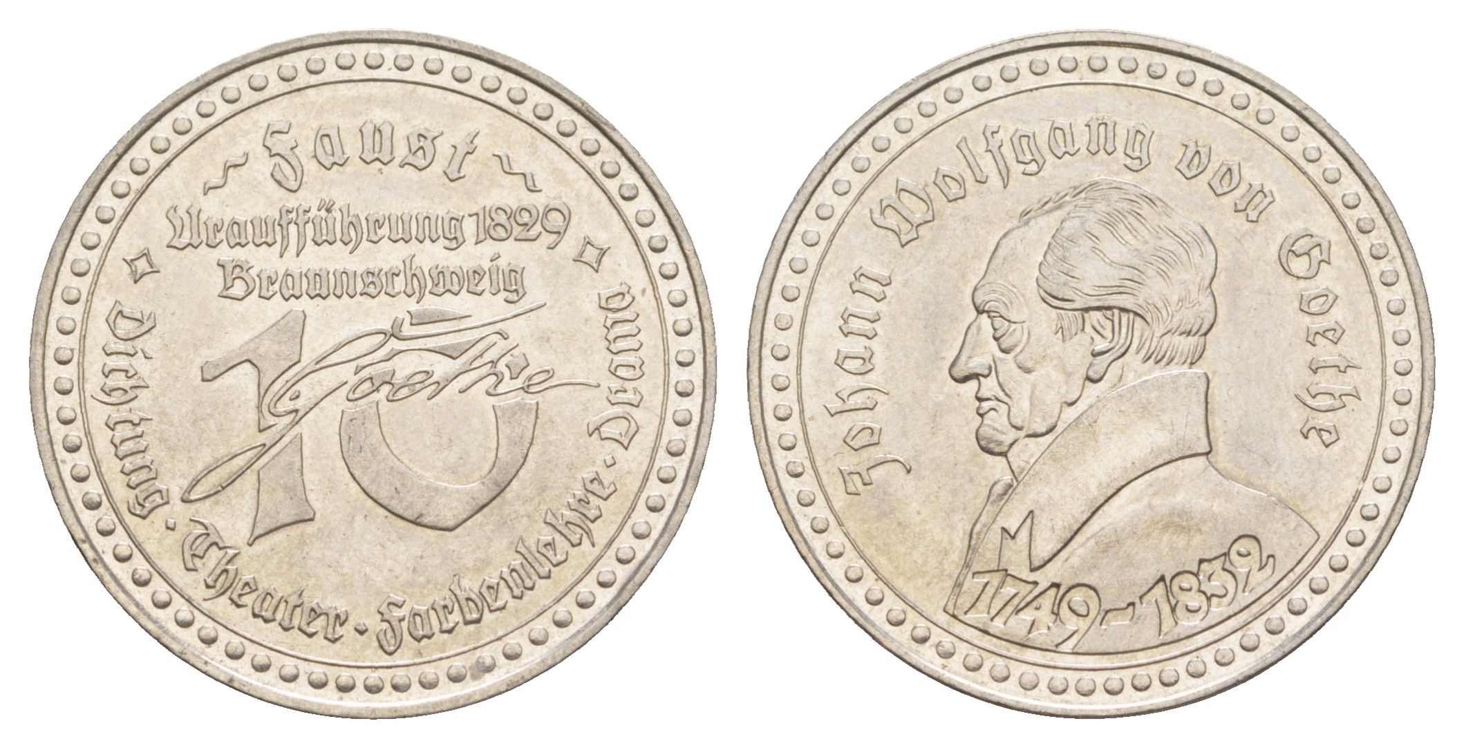 Германия медаль - Иоганн Вольфганг фон Гёте ND (1982) диаметр 27 мм, вес 4,8 гр никель сталь 4172-312