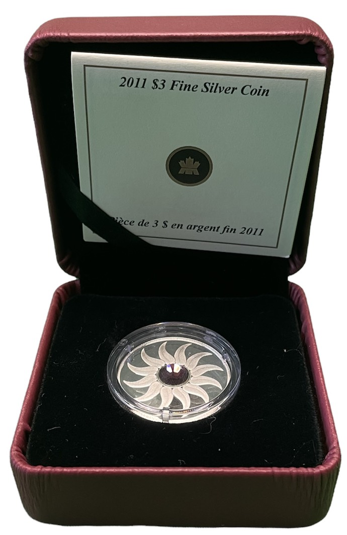 Канада 3 доллара 2011 на день рождения, февраль, камень месяца аметист KM NEW серебро PROOF 4-3-4-27