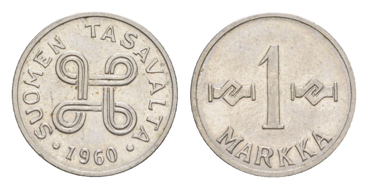 Финляндия 1 марка 1960 KM 36a железо плакированное никелем 4647-437