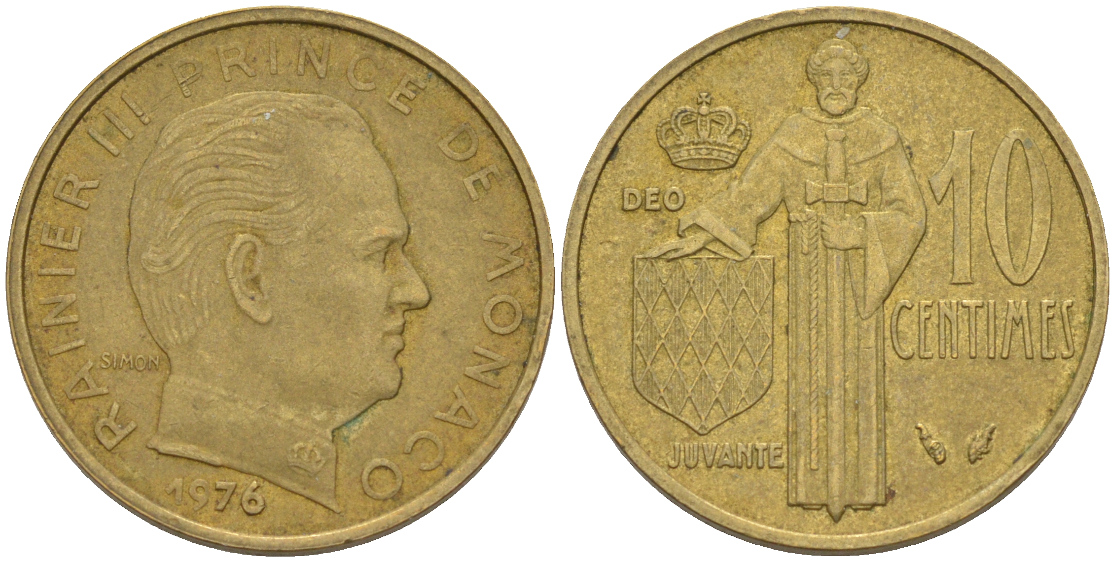 Монако 10 сантимов 1976 Ренье III (1949-2005) KM 142 алюминиевая бронза 188-1049