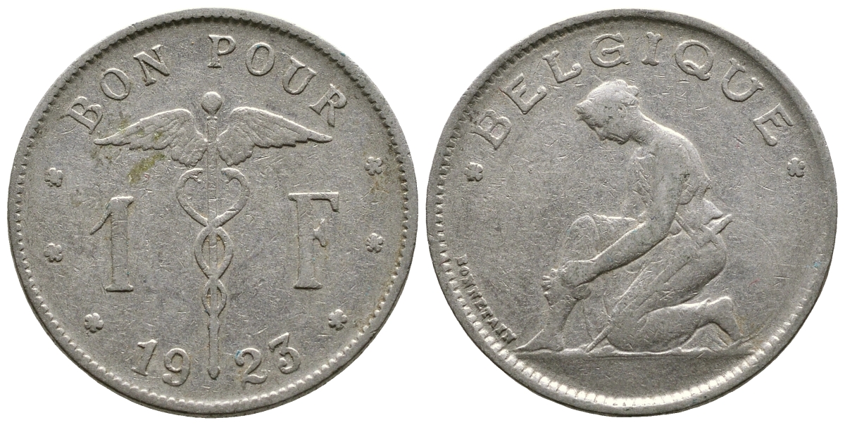 Бельгия 1 франк 1923 Belgique, Альберт I (1909-1934) KM 89 никель 4380-215