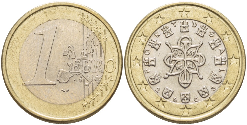 ПОРТУГАЛИЯ 1 ЕВРО 2003 INCM KM 746 биметалл 216-1122