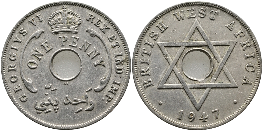 Британская Западная Африка 1 пенни 1947 Георг VI (1937-1952) KM 19 медно-никель 1523-611