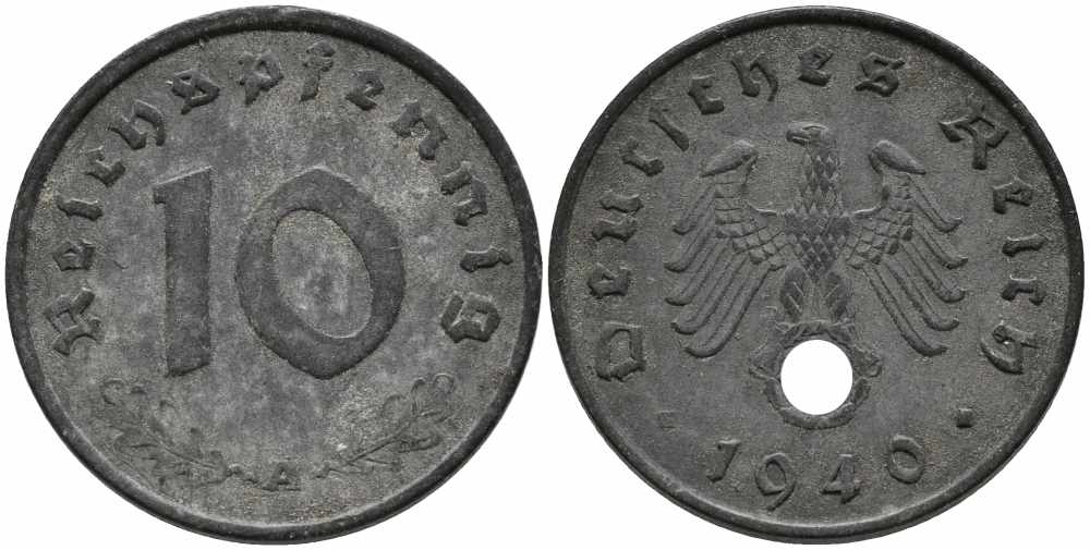 Германия 10 рейхспфеннигов 1940 A KM 101, J. 371 цинк 113-127
