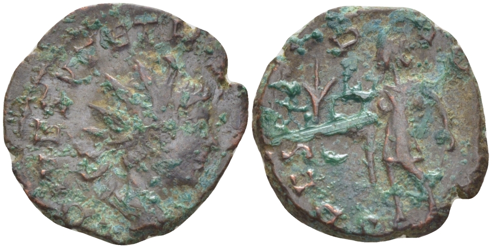 Римская Империя (императоры в Галлии) антониниан 272 - 273 Тетрик II. SPES PVBLICA, Спея, держащая цветок, Августа Треверов, Very fine RIC 272 биллон 1073-14-73