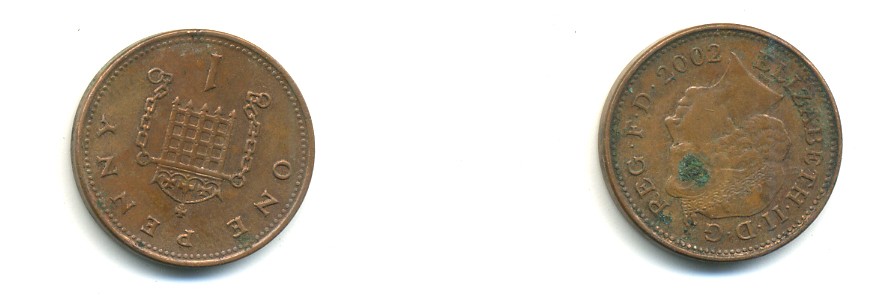 Великобритания 1 пенни 2002 Елизавета II (1952-2022) KM 986, Spink 4710 (B5) сталь плакированная медью 80-1036