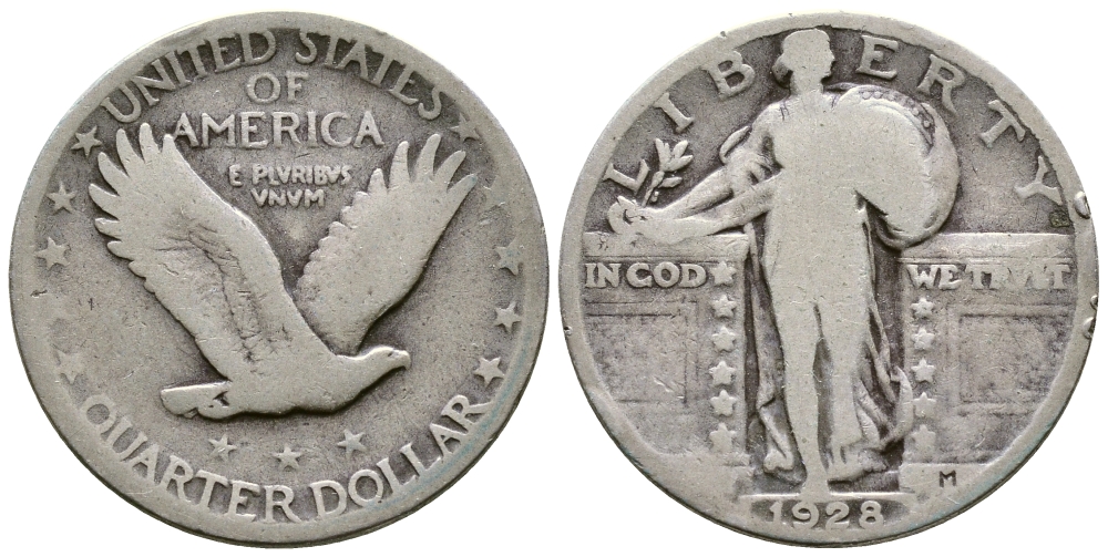 США 25 ЦЕНТОВ = КВОТЕР 1928 ШАГАЮЩАЯ СВОБОДА, ТИП 2 KM 145 серебро 176-955