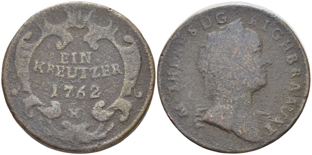 АВСТРИЯ 1 КРЕЙЦЕР 1762 K, МАРИЯ ТЕРЕЗИЯ (1740-1780) KM 1993 медь 180-534
