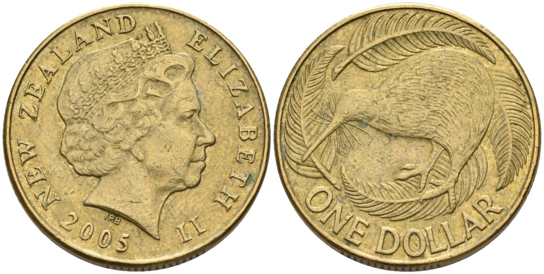Новая Зеландия 1 доллар 2005 Елизавета II (1952-2022), птица киви  KM 120 алюминиевая бронза 51-225